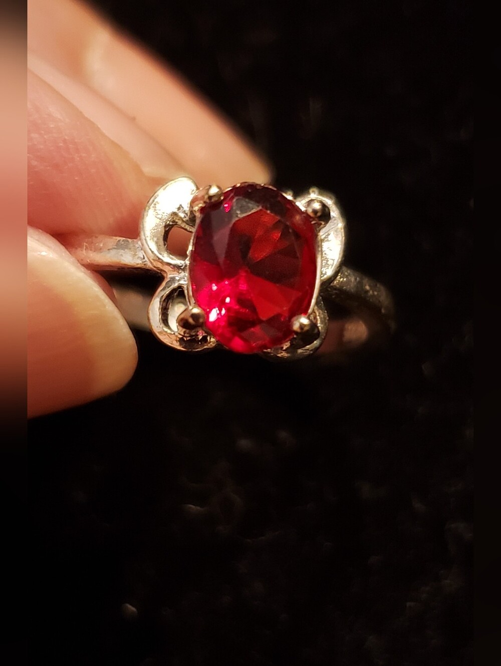 NEW SZ 7 STERLING Silver STAMPED RUBY RING, July Birthstone. Deep Red Beauty!